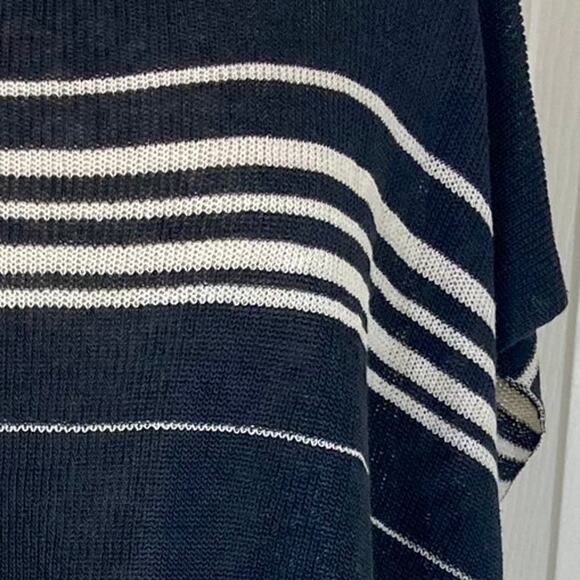 Eileen Fisher striped linen poncho sweater, womens large gray ivory organic knit - Picture 7 of 10